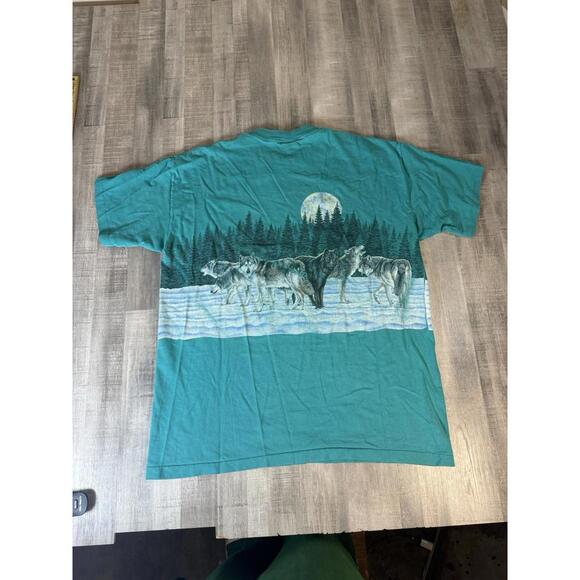 Vintage Bad Lands South Dakota Wraparound Nature T Shirt Wolf Teal Signal Tee XL - Picture 5 of 9